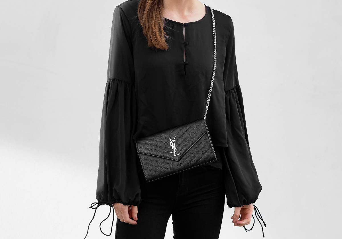 L'Academie The Airy Blouse Saint Laurent Bag All Black Outfit