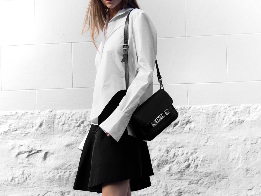 The White Shirt With A Twist Proenza Schouler PS11 mini bag outfit