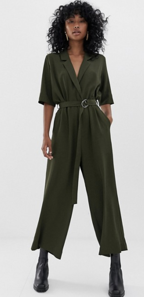 Weekday tailored jumpsuit in khaki green