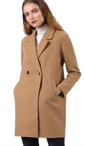Notched Lapel Double Breasted Camel Coat